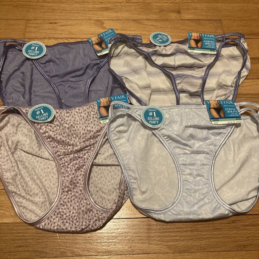 NWT 4 Vanity Fair String BIKINI Panties Illumination Nylon 18108 womens  8/XL